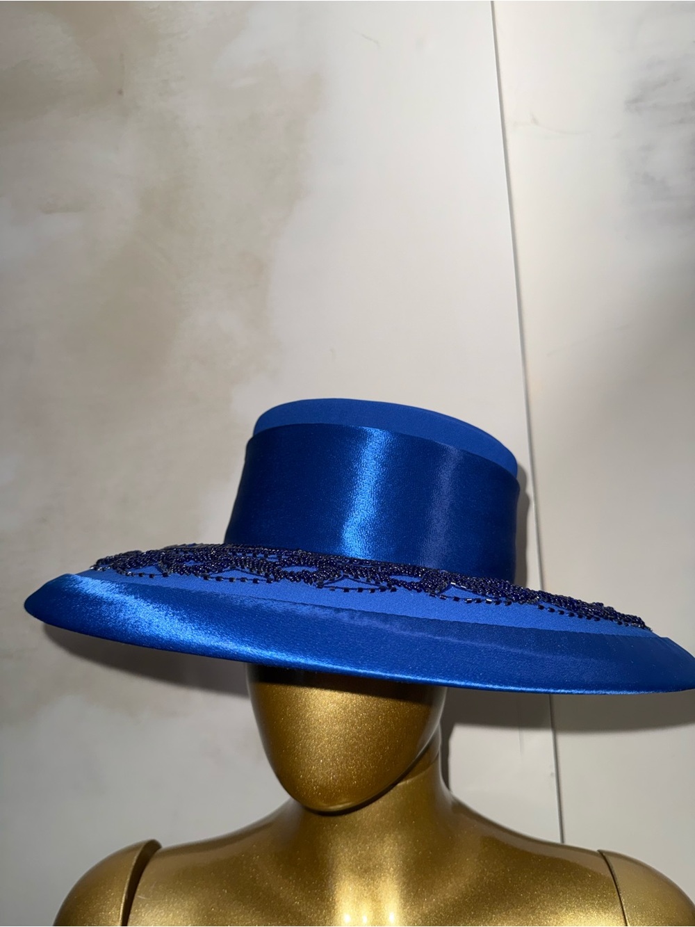 Aussie  Austine Elegant Royal Blue Satin Wide-Brim Hat